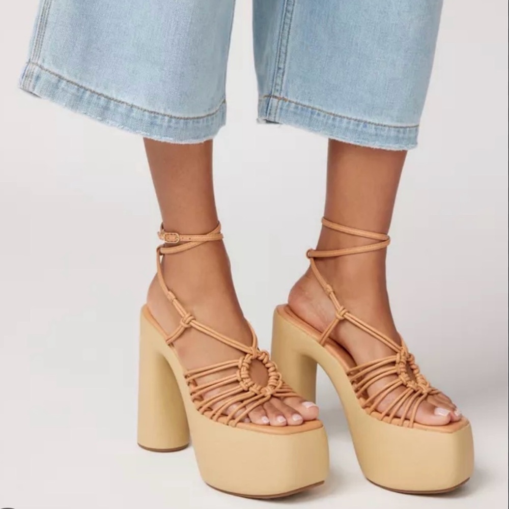Sam Edelman Gia Tie Lace Up Tan Platform Sandals